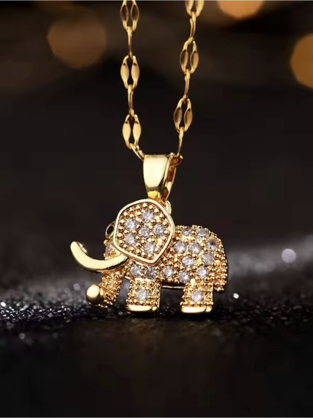 Sparkling Pave Crystal Elephant Pendant Necklace